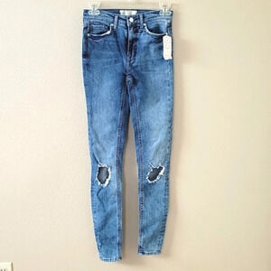Free People Turquoise Busted Knee Skinny Jeans - Size 24